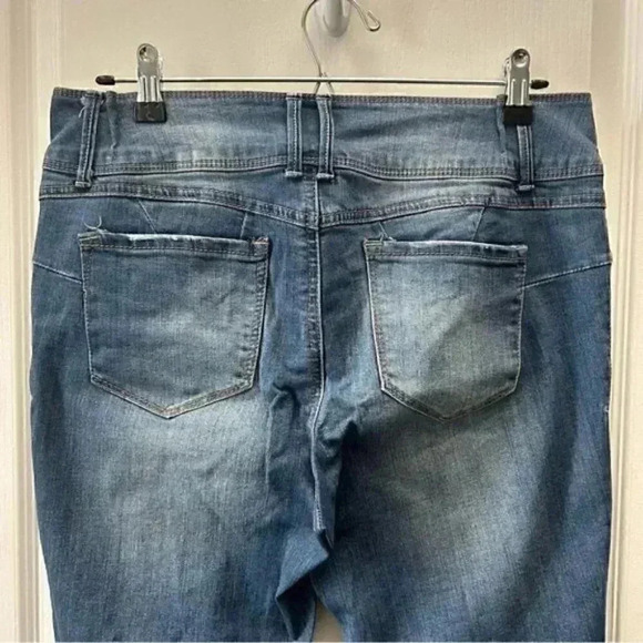 Evermore High Rise Distressed Ankle Crop Jeans Cuffed Stretch Denim Blue Size 30 - Picture 8 of 14